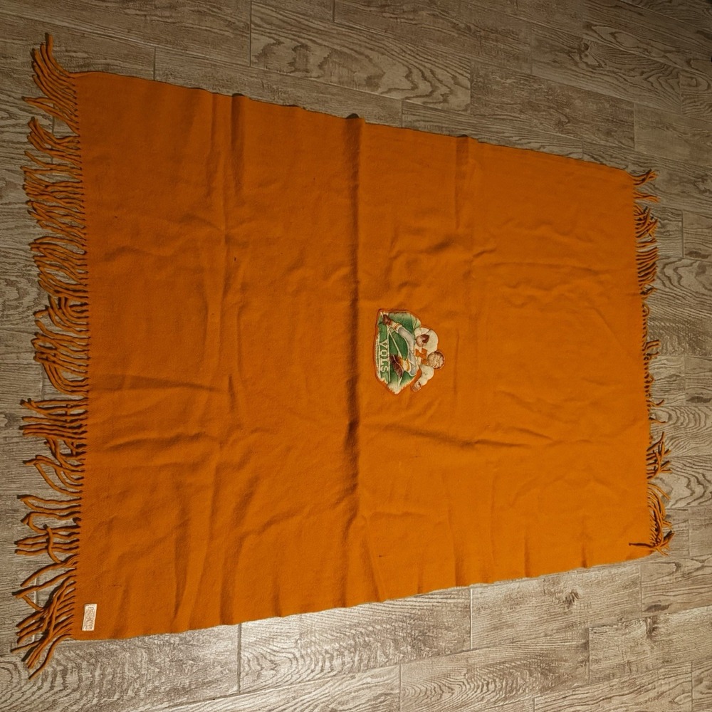 VTG Pendleton Tennessee Vols Wool Blanket Orange Fringe Football Mascot 50s 60s - Picture 3 of 5